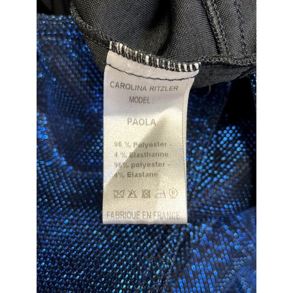 CAROLINA RITZLER Cap Sleeve Belted Metallic Jumpsuit Retro Blue Size 36 US 2 - Picture 7 of 11